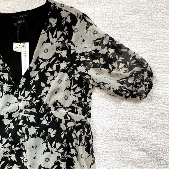 Sanctuary Florence Puff Sleeve V-Neck Maxi Dress 
Black Ivory Women’s Size 6 - Picture 10 of 12